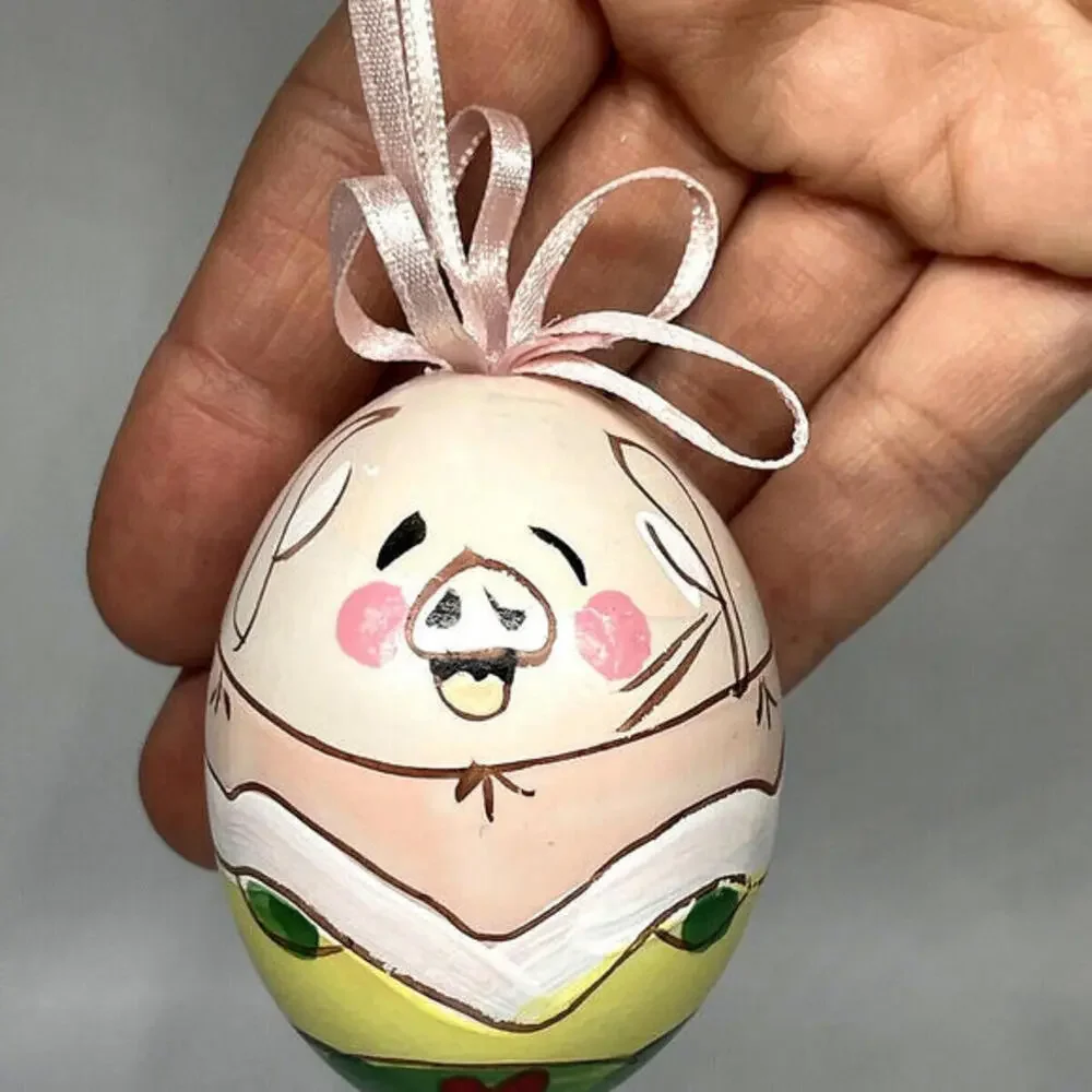 Pig‎ Hand Painted Real Egg Shell Easter Ornament